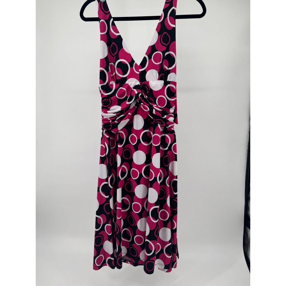 Snap Women‎ Pink Black White Circle Print Halter V-Neck Ruched Mini Dress Size M